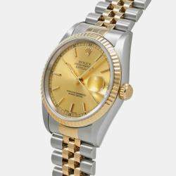 Rolex Champagne 18k Yellow Gold Stainless Steel Datejust 16233 Automatic Men's Wristwatch 36 mm