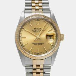 Rolex Champagne 18k Yellow Gold Stainless Steel Datejust 16233 Automatic Men's Wristwatch 36 mm