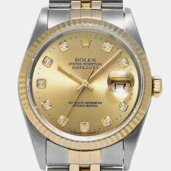 Rolex Champagne Diamond 18k Yellow Gold Stainless Steel Datejust Automatic Men's Wristwatch 35 mm