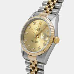 Rolex Champagne Diamond 18k Yellow Gold Stainless Steel Datejust Automatic Men's Wristwatch 35 mm