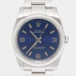 Pre Owned Rolex Blue Oystersteel Oyster Perpetual M114200-0014 Unisex Wristwatch 34 mm