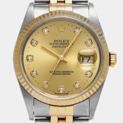 Rolex Champagne Diamond 18k Yellow Gold Stainless Steel Datejust Automatic Men's Wristwatch 36 mm