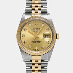 Rolex Champagne Diamond 18k Yellow Gold Stainless Steel Datejust Automatic Men's Wristwatch 36 mm