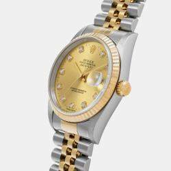 Rolex Champagne Diamond 18k Yellow Gold Stainless Steel Datejust Automatic Men's Wristwatch 36 mm