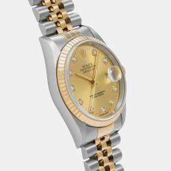 Rolex Champagne Diamond 18k Yellow Gold Stainless Steel Datejust Automatic Men's Wristwatch 36 mm