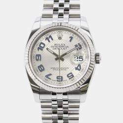 Rolex Silver 18k White Gold Stainless Steel Datejust Automatic Men's Wristwatch 36 mm