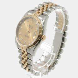 Rolex Champagne Diamond 18k Yellow Gold Stainless Steel Datejust 116233 Automatic Men's Wristwatch 37 mm