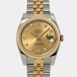 Rolex Champagne Diamond 18k Yellow Gold Stainless Steel Datejust 116233 Automatic Men's Wristwatch 37 mm