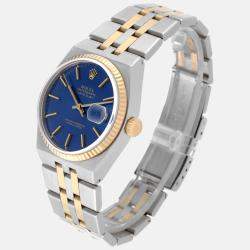 Rolex Oysterquartz Datejust Steel Yellow Gold Blue Dial Mens Watch 17013