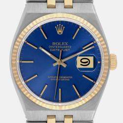 Rolex Oysterquartz Datejust Steel Yellow Gold Blue Dial Mens Watch 17013