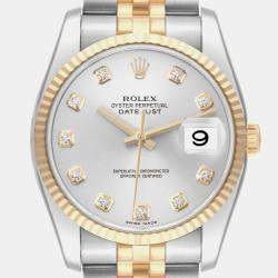 Rolex Datejust Steel Yellow Gold Silver Diamond Dial Men's Watch 116233 36 mm