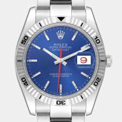 Rolex Datejust Turnograph Steel White Gold Blue Dial Mens Watch 116264