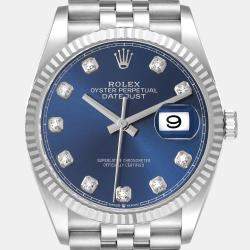 Rolex Datejust Steel White Gold Blue Diamond Dial Men's Watch 126234