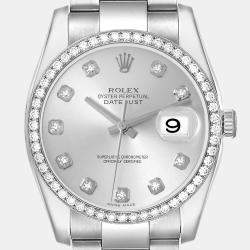 Rolex Datejust Silver Dial Diamond Steel White Gold Men's Watch 116244