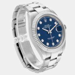 Rolex Datejust 41 Steel White Gold Blue Diamond Dial Mens Watch 126334