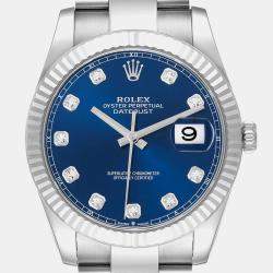 Rolex Datejust 41 Steel White Gold Blue Diamond Dial Mens Watch 126334