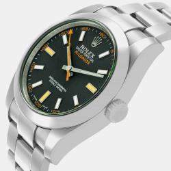 Rolex Milgauss Black Dial Green Crystal Steel Mens Watch 116400  