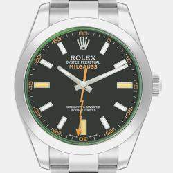 Rolex Milgauss Black Dial Green Crystal Steel Mens Watch 116400  