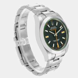 Rolex Milgauss Black Dial Green Crystal Steel Mens Watch 116400  