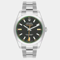 Rolex Milgauss Black Dial Green Crystal Steel Mens Watch 116400  