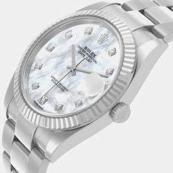 Rolex Datejust 41 Steel White Gold MOP Diamond Dial Mens Watch 126334