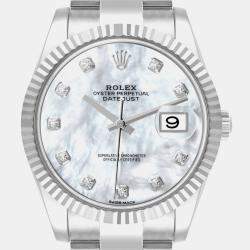 Rolex Datejust 41 Steel White Gold MOP Diamond Dial Mens Watch 126334