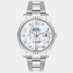 Rolex Datejust 41 Steel White Gold MOP Diamond Dial Mens Watch 126334