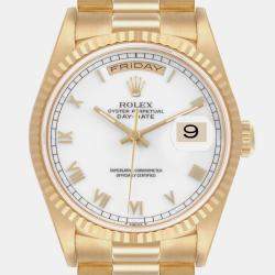 Rolex President Day Date White Roman Dial Yellow Gold Men's Watch 18238 36 mm