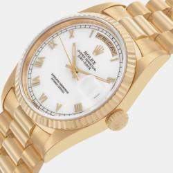 Rolex President Day Date White Roman Dial Yellow Gold Men's Watch 18238 36 mm