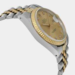 Pre Owned Rolex Champagne Diamond 18k Yellow Gold Stainless Steel Datejust 16233 Automatic Men's Wristwatch 36 mm
