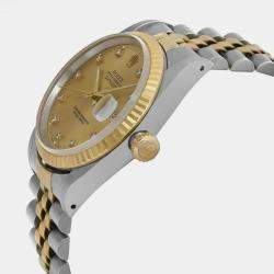 Pre Owned Rolex Champagne Diamond 18k Yellow Gold Stainless Steel Datejust 16233 Automatic Men's Wristwatch 36 mm