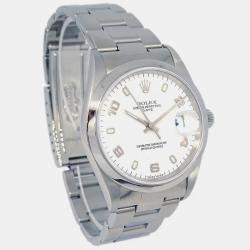 Rolex White Stainless Steel Oyster Perpetual Date 15200 Automatic Men's Wristwatch 34 mm