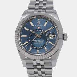 Rolex Blue 18k White Gold Stainless Steel Sky-Dweller 336934 Automatic Men's Wristwatch 42 mm