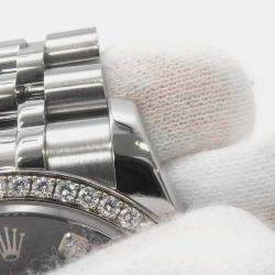 Rolex Black Diamond 18k White Gold Stainless Steel Datejust Automatic Men's Wristwatch 36 mm