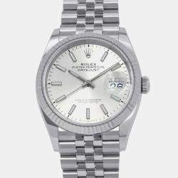 Rolex Silver 18k White Gold Stainless Steel Datejust Automatic Men's Wristwatch 36 mm