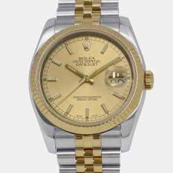 Rolex Champagne 18k Yellow Gold Stainless Steel Datejust  Automatic Men's Wristwatch 36 mm