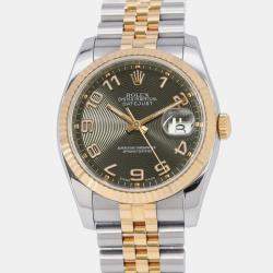 Rolex Black 18k Rose Gold Stainless Steel Datejust Automatic Men's Wristwatch 36 mm