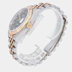 Rolex Black 18k Rose Gold Stainless Steel Datejust Automatic Men's Wristwatch 36 mm