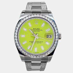 Rolex Custom Green 5ct Diamonds Stainless Steel Datejust II  Automatic Men's Wristwatch 41mm