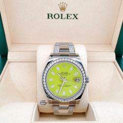 Rolex Custom Green 5ct Diamonds Stainless Steel Datejust II  Automatic Men's Wristwatch 41mm