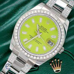 Rolex Custom Green 5ct Diamonds Stainless Steel Datejust II  Automatic Men's Wristwatch 41mm