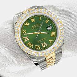 Rolex Custom Green 3.05ct Stainless Steel Yellow Gold Datejust  Automatic Men's Wristwatch 36mm