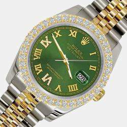 Rolex Custom Green 3.05ct Stainless Steel Yellow Gold Datejust  Automatic Men's Wristwatch 36mm