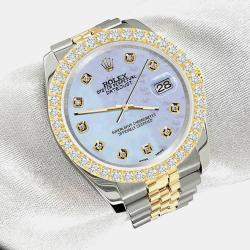 Rolex Custom Purple 3.05ct Diamonds 18K Yellow Gold Stainless Steel Datejust 116233 Automatic Men's Wristwatch 36mm