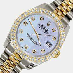 Rolex Custom Purple 3.05ct Diamonds 18K Yellow Gold Stainless Steel Datejust 116233 Automatic Men's Wristwatch 36mm