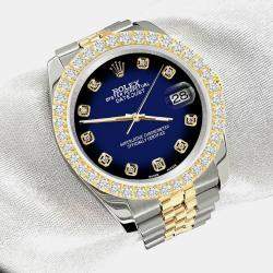 Rolex Custom Blue Vignette 3.05ct Diamonds 18K Yellow Gold Stainless Steel Datejust 116233 Automatic Men's Wristwatch 36mm