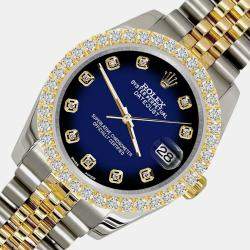 Rolex Custom Blue Vignette 3.05ct Diamonds 18K Yellow Gold Stainless Steel Datejust 116233 Automatic Men's Wristwatch 36mm