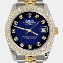 Rolex Custom Blue Vignette 3.05ct Diamonds 18K Yellow Gold Stainless Steel Datejust 116233 Automatic Men's Wristwatch 36mm