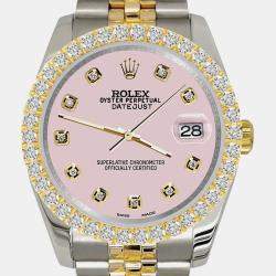 Rolex Custom Orchid Pink 3.05ct Diamonds 18K Yellow Gold Stainless Steel Datejust 116233 Automatic Men's Wristwatch 36mm
