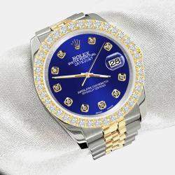 Rolex Custom Navy Blue  3.05ct Diamonds 18K Yellow Gold Stainless Steel Datejust 116233 Automatic Men's Wristwatch 36mm